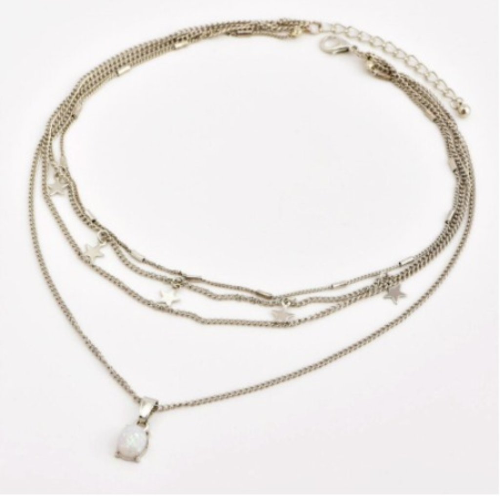 2/$20 Star Opal Chocker Silver Necklace